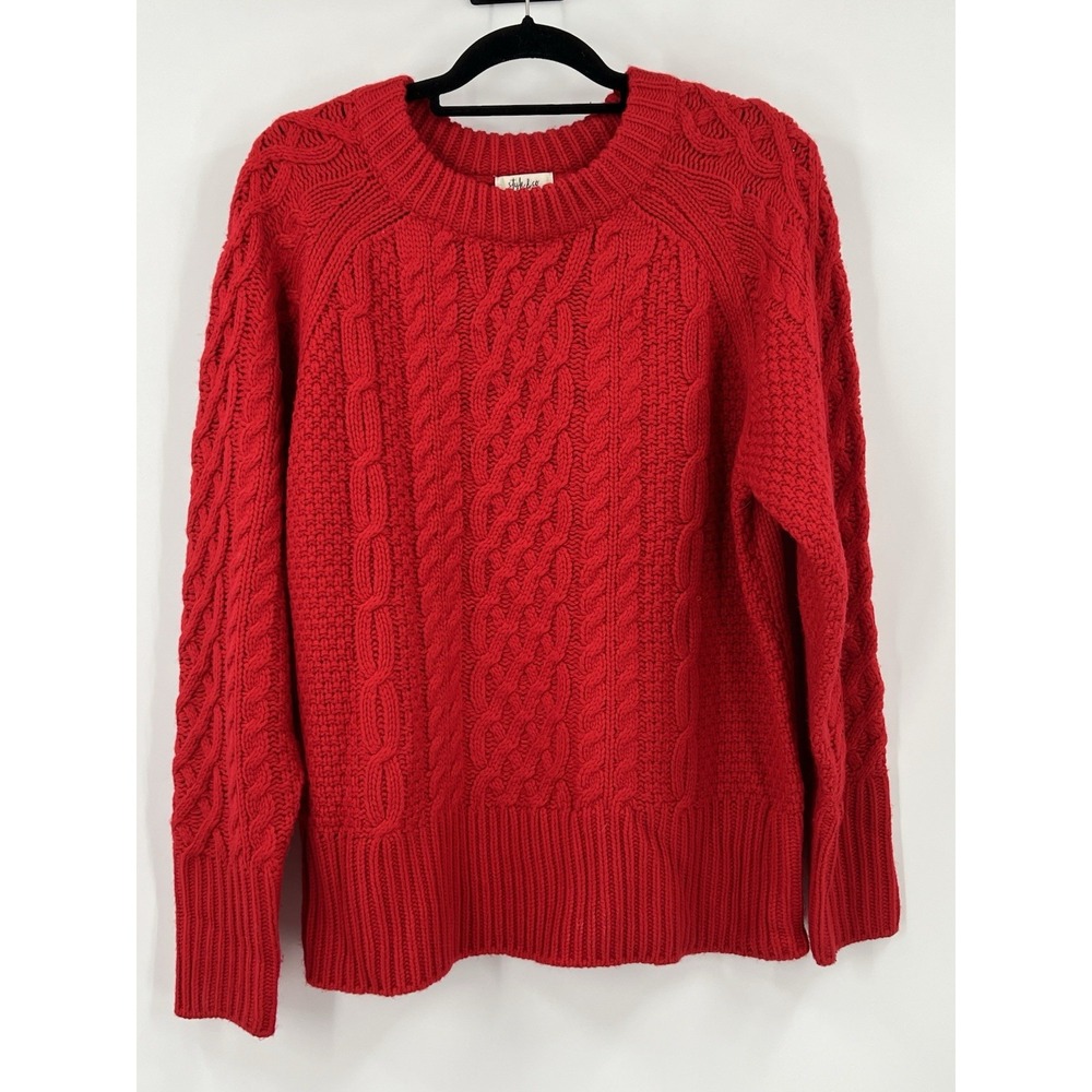 Style & Co Women's Size XL Chunky Red Fisherman Sweater Coastal Classic